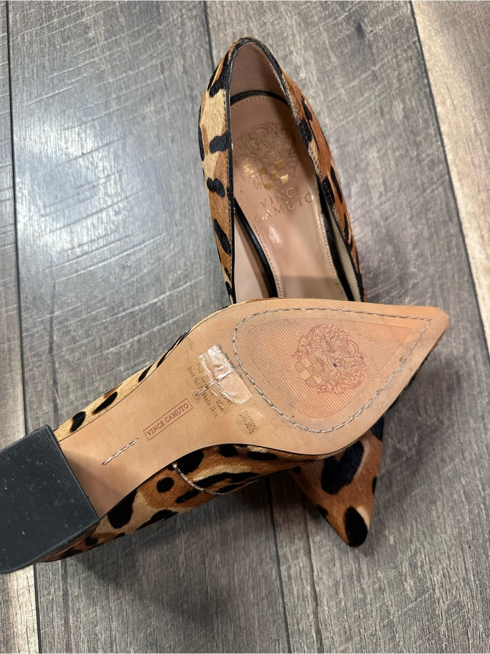 Vince Camuto Frittam Leopard Print Calf Hair Block Heels