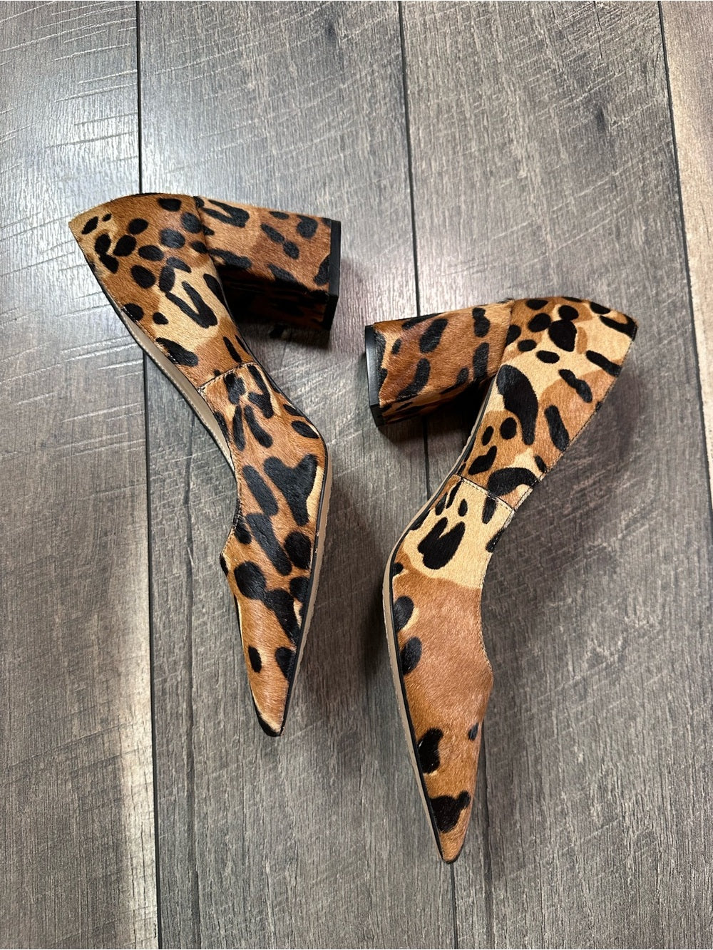 Vince Camuto Frittam Leopard Print Calf Hair Block Heels