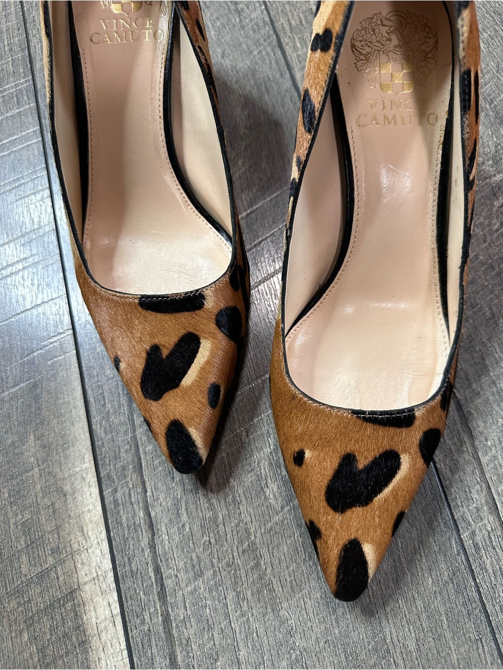 Vince Camuto Frittam Leopard Print Calf Hair Block Heels