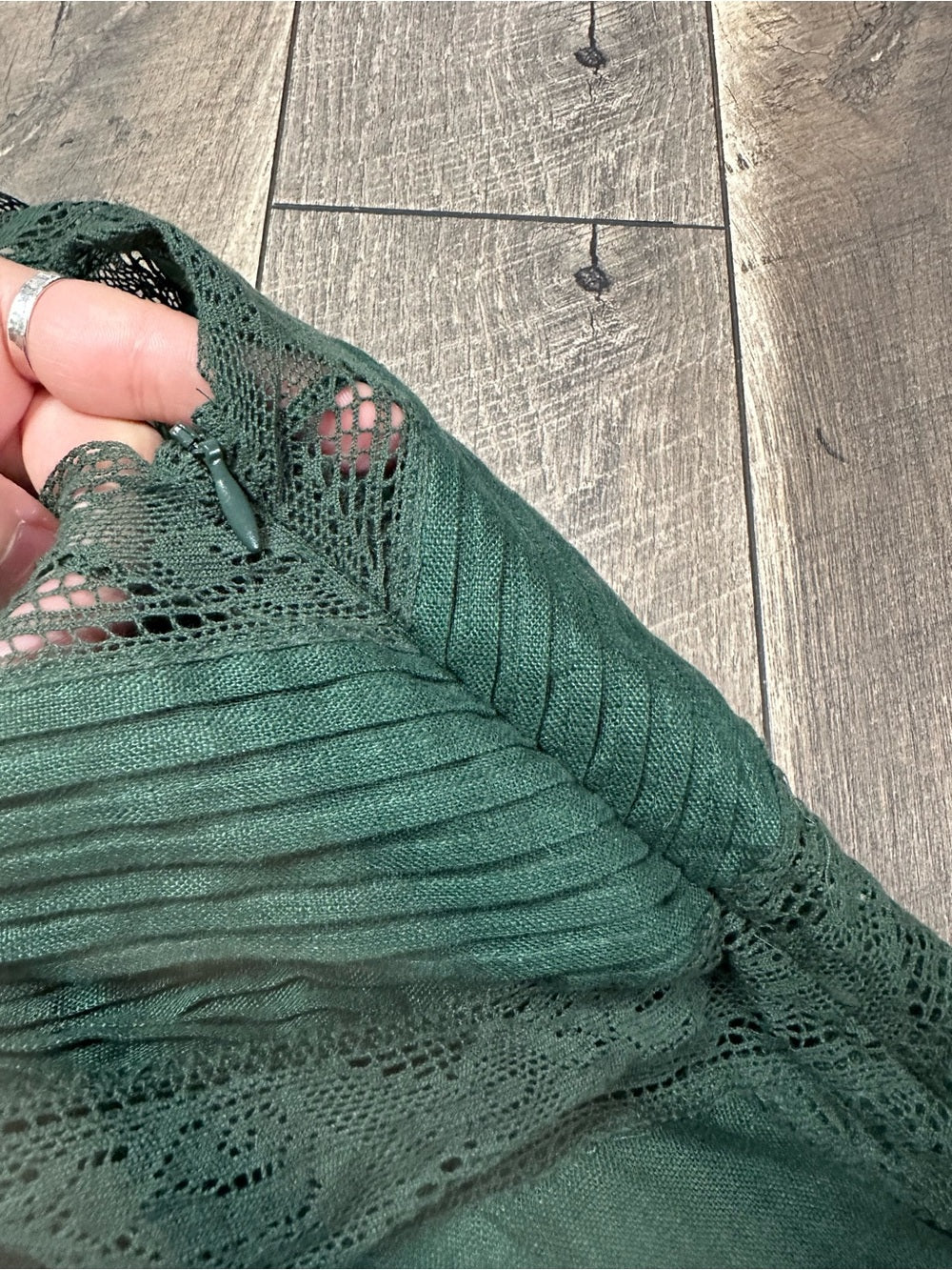 Zara Green Linen French Lace Splicing Midi Dress