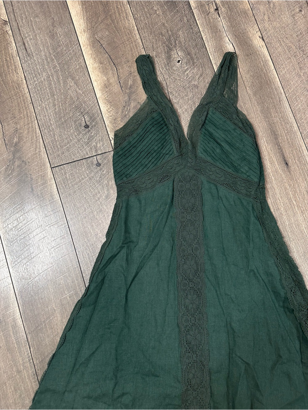 Zara Green Linen French Lace Splicing Midi Dress