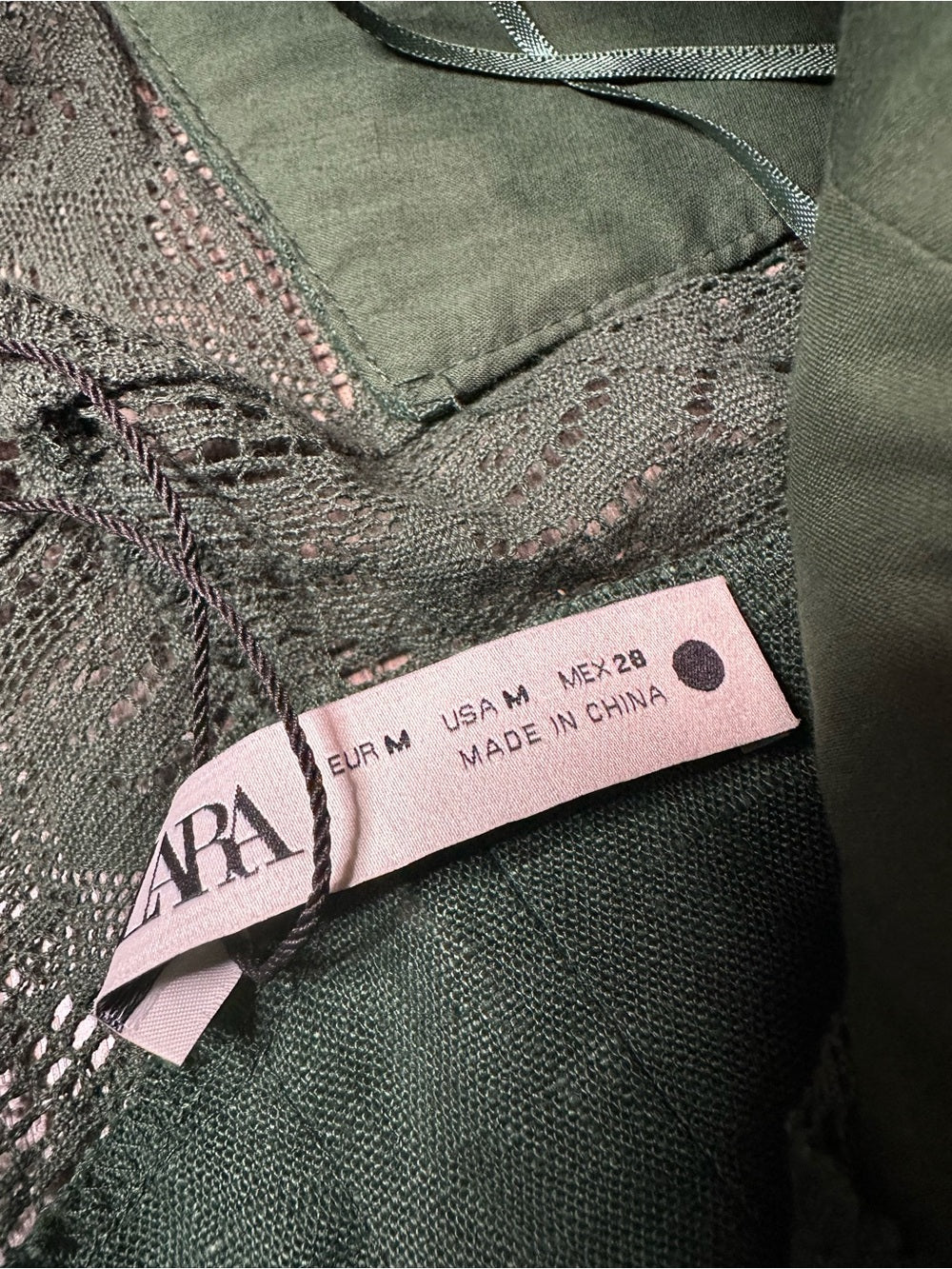 Zara Green Linen French Lace Splicing Midi Dress