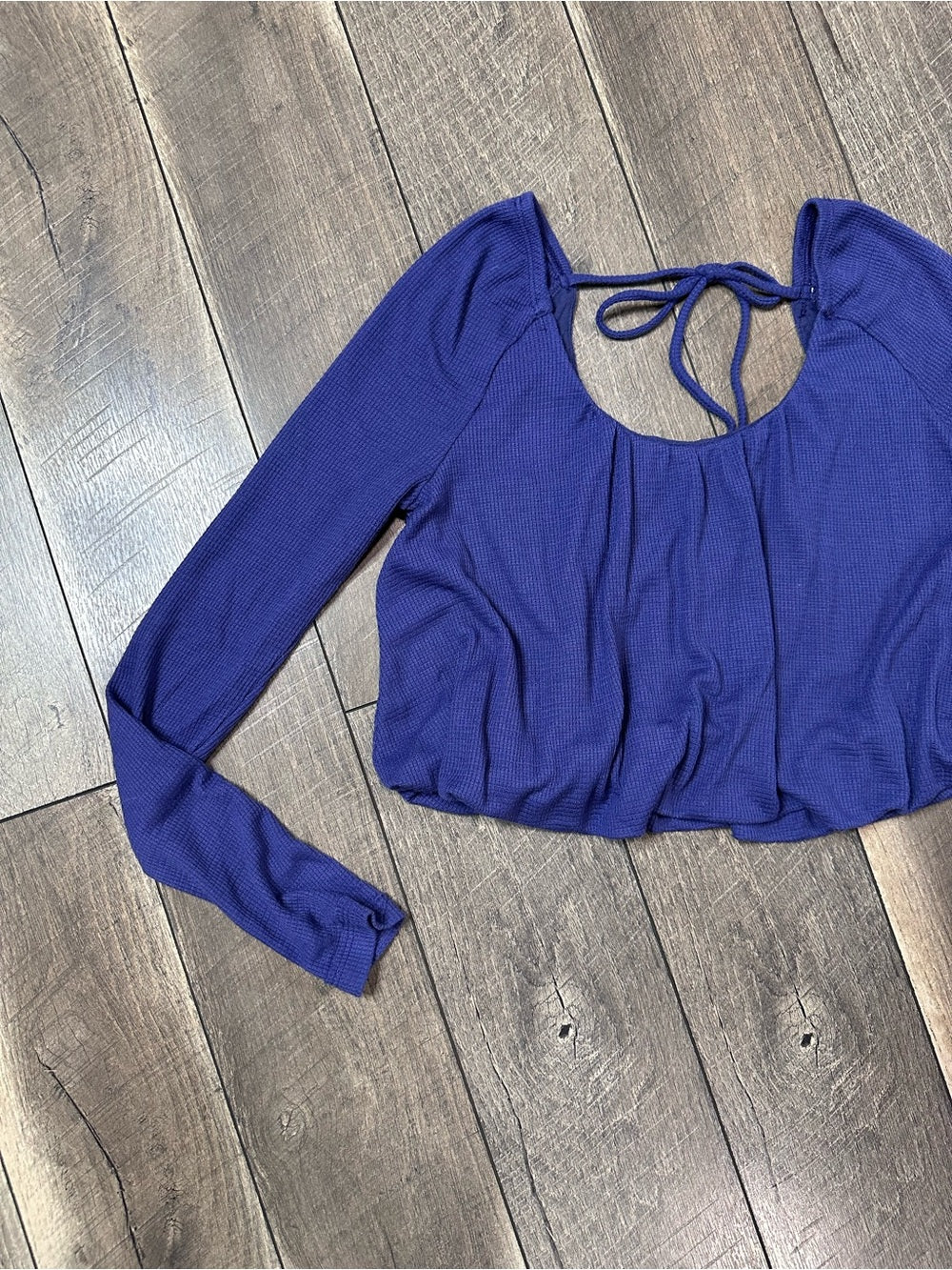 We the Free Waffleknit Long Sleeve Crop Bubble Top