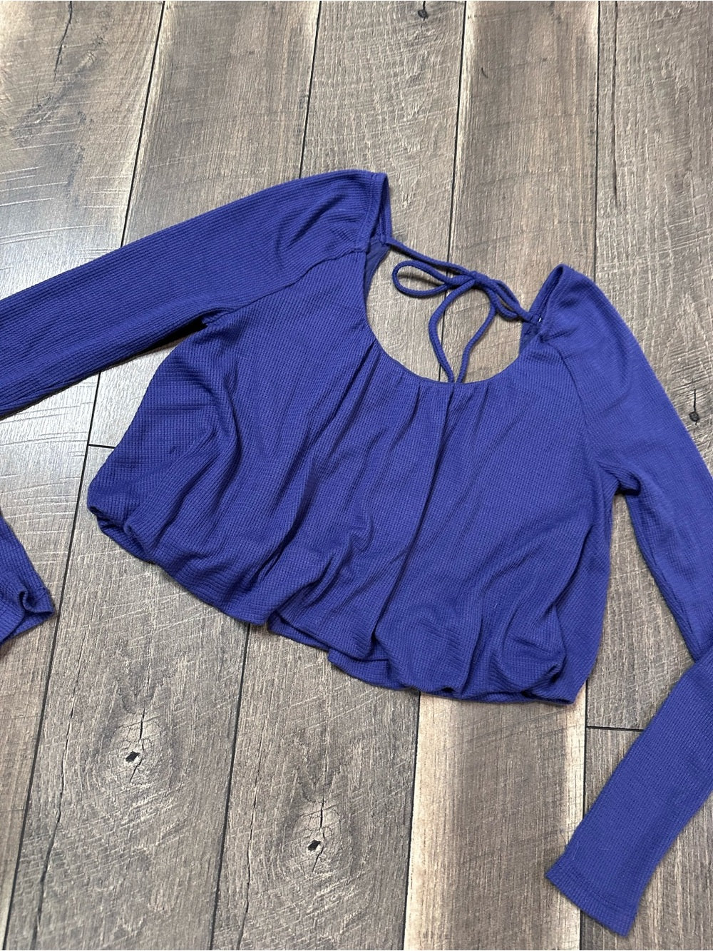 We the Free Waffleknit Long Sleeve Crop Bubble Top