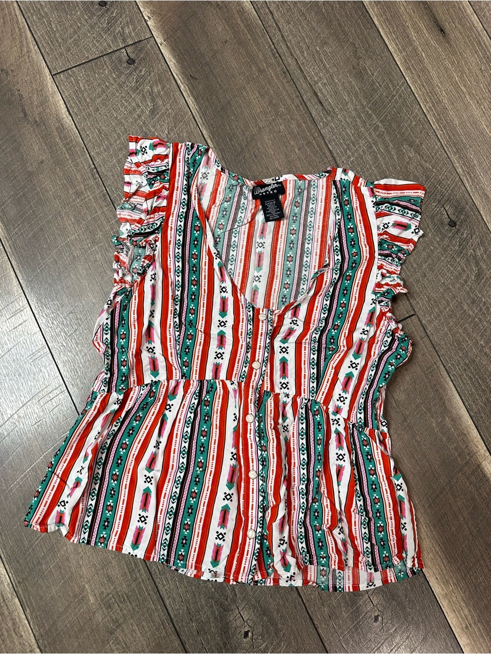 Wrangler Ruffle Sleeve Button Front Top