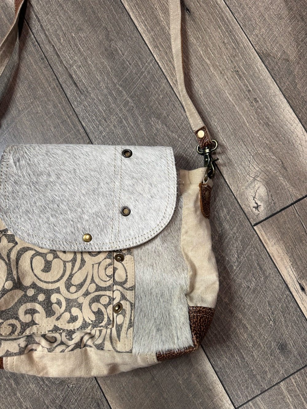 Myra Bag Cowhide Canvas Messenger