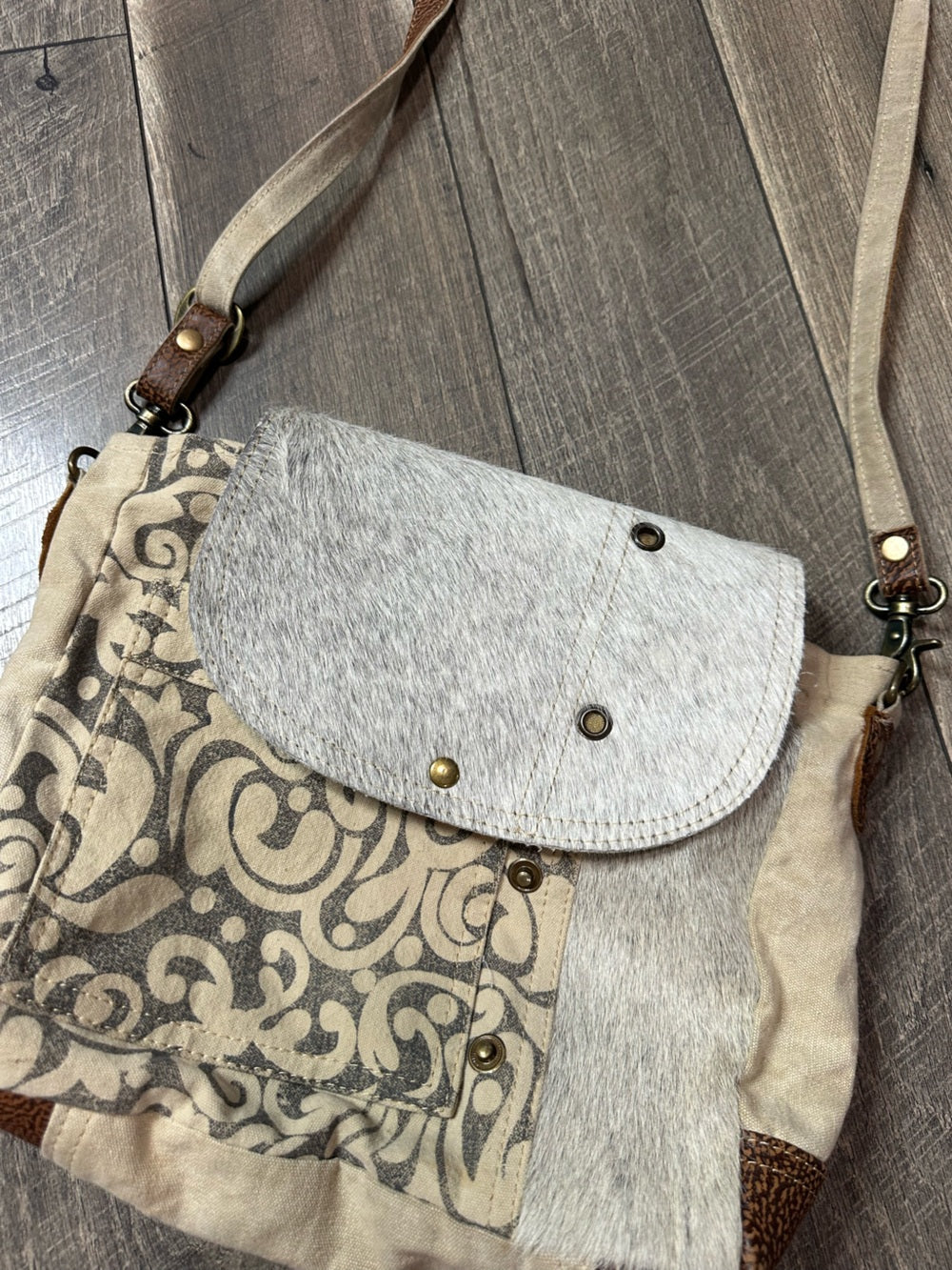 Myra Bag Cowhide Canvas Messenger