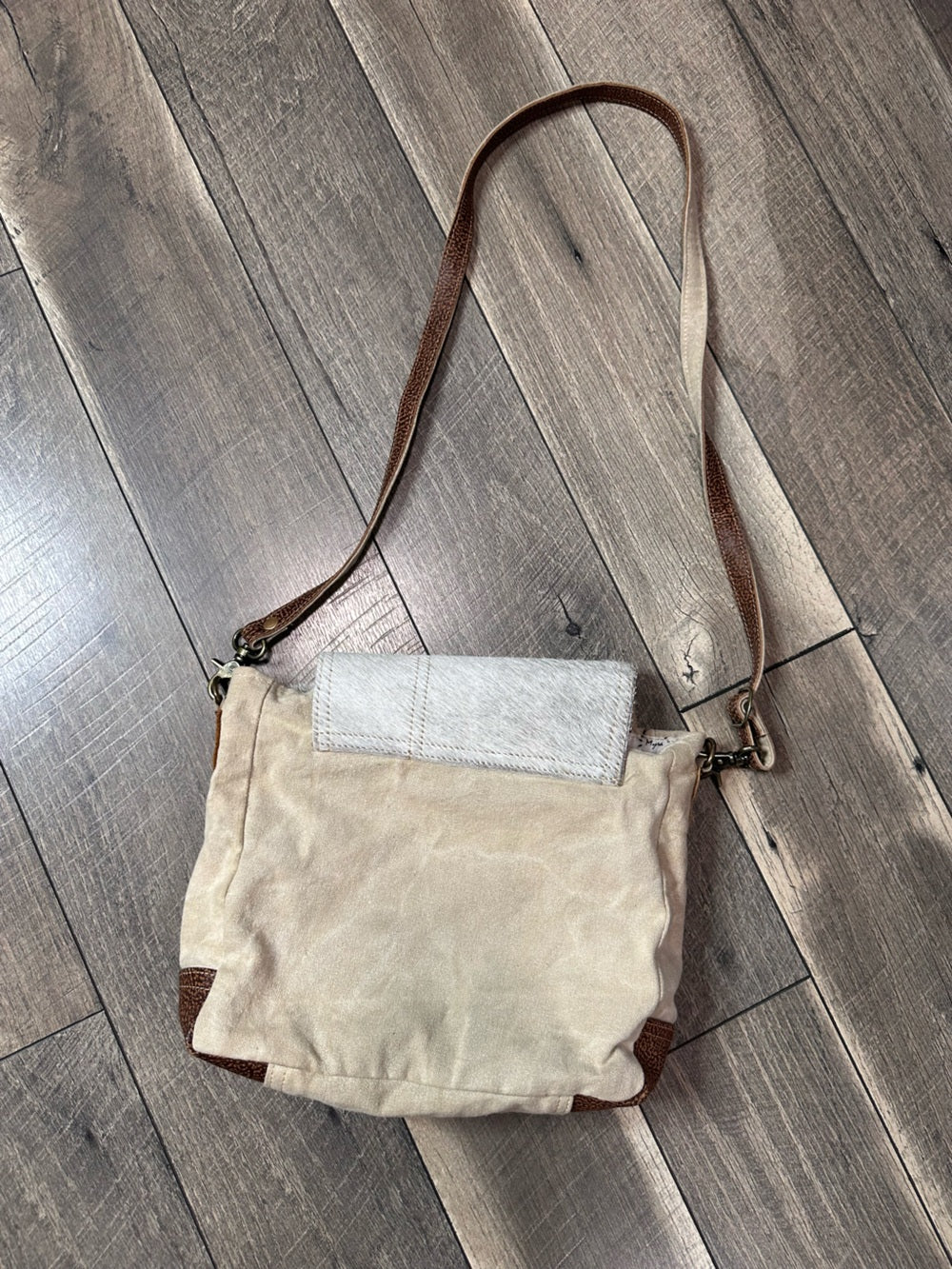 Myra Bag Cowhide Canvas Messenger