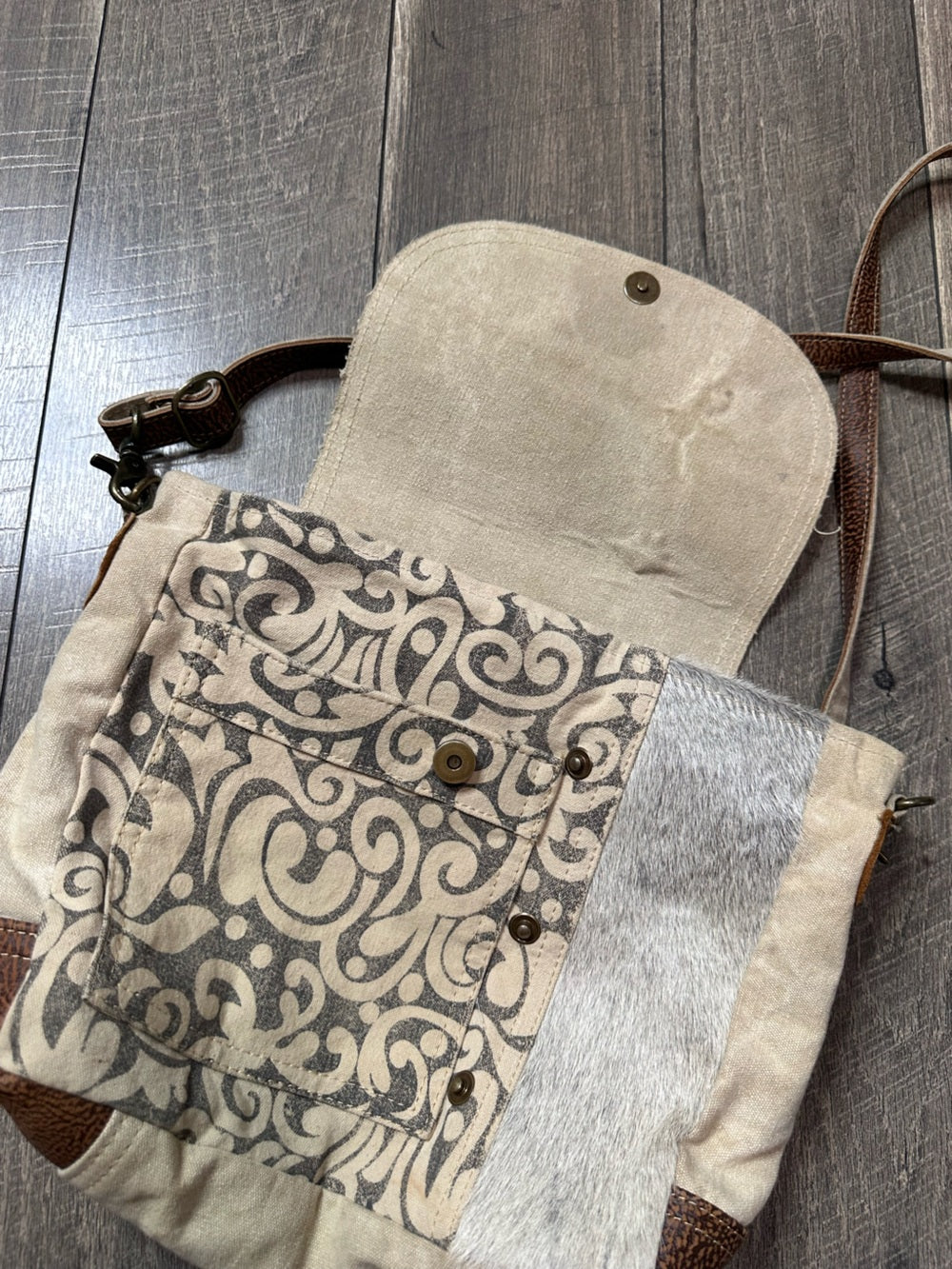 Myra Bag Cowhide Canvas Messenger