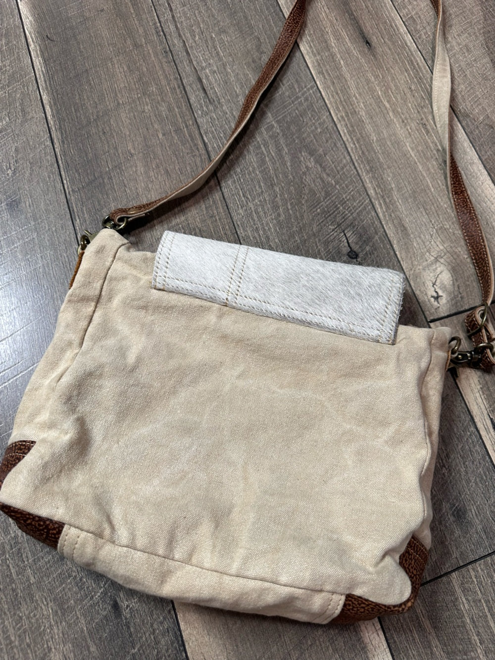 Myra Bag Cowhide Canvas Messenger