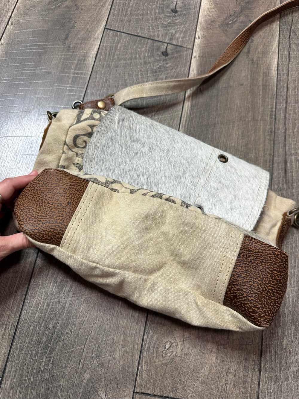 Myra Bag Cowhide Canvas Messenger