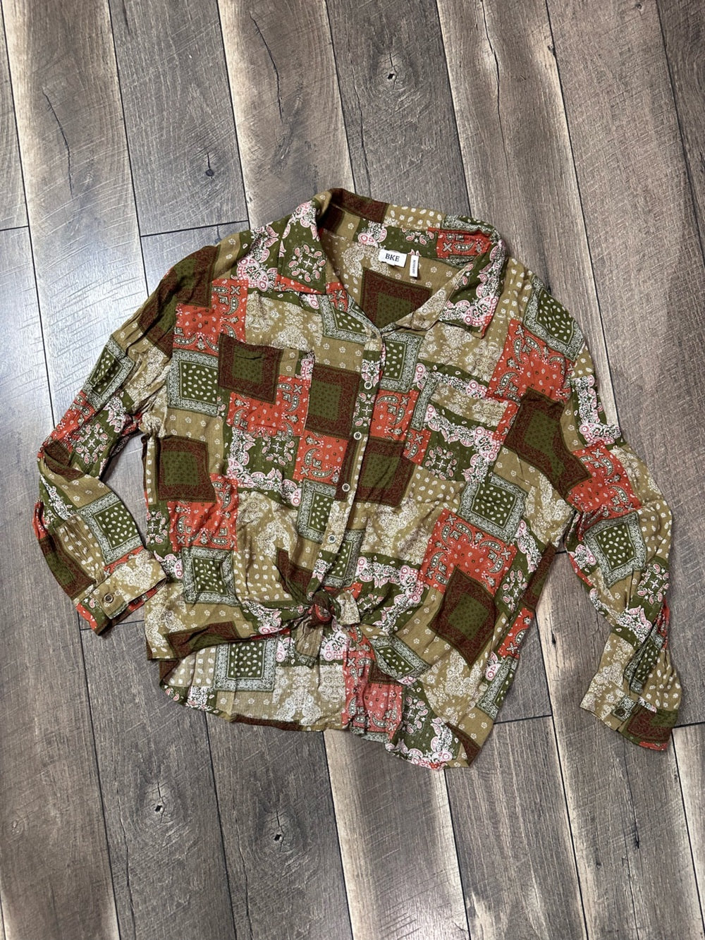 BKE Boyfriend Fit Patchwork Button Down