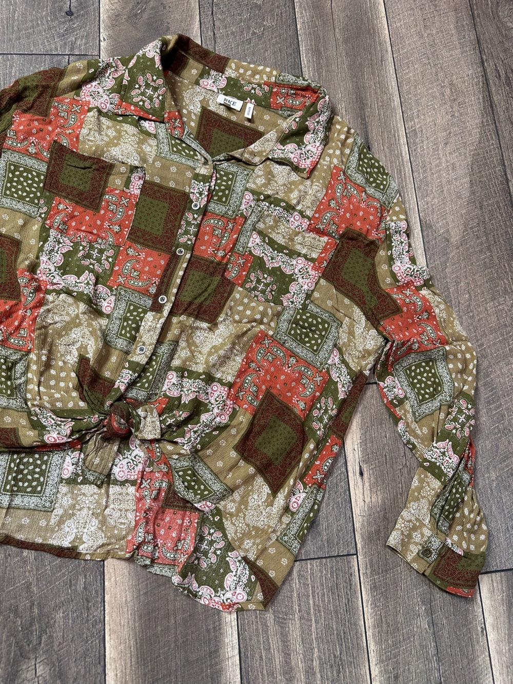 BKE Boyfriend Fit Patchwork Button Down