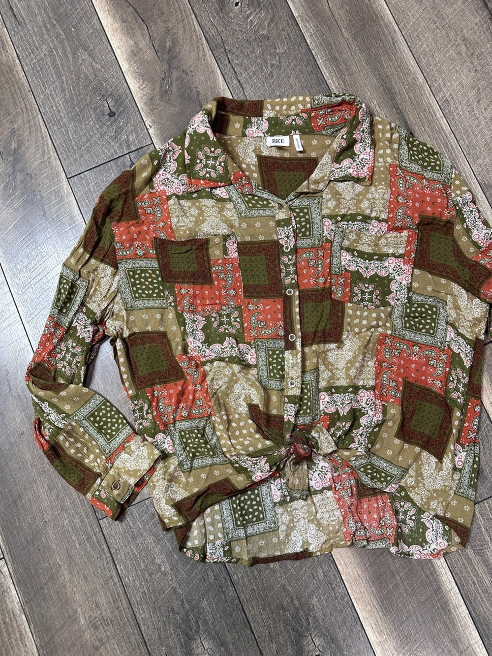 BKE Boyfriend Fit Patchwork Button Down