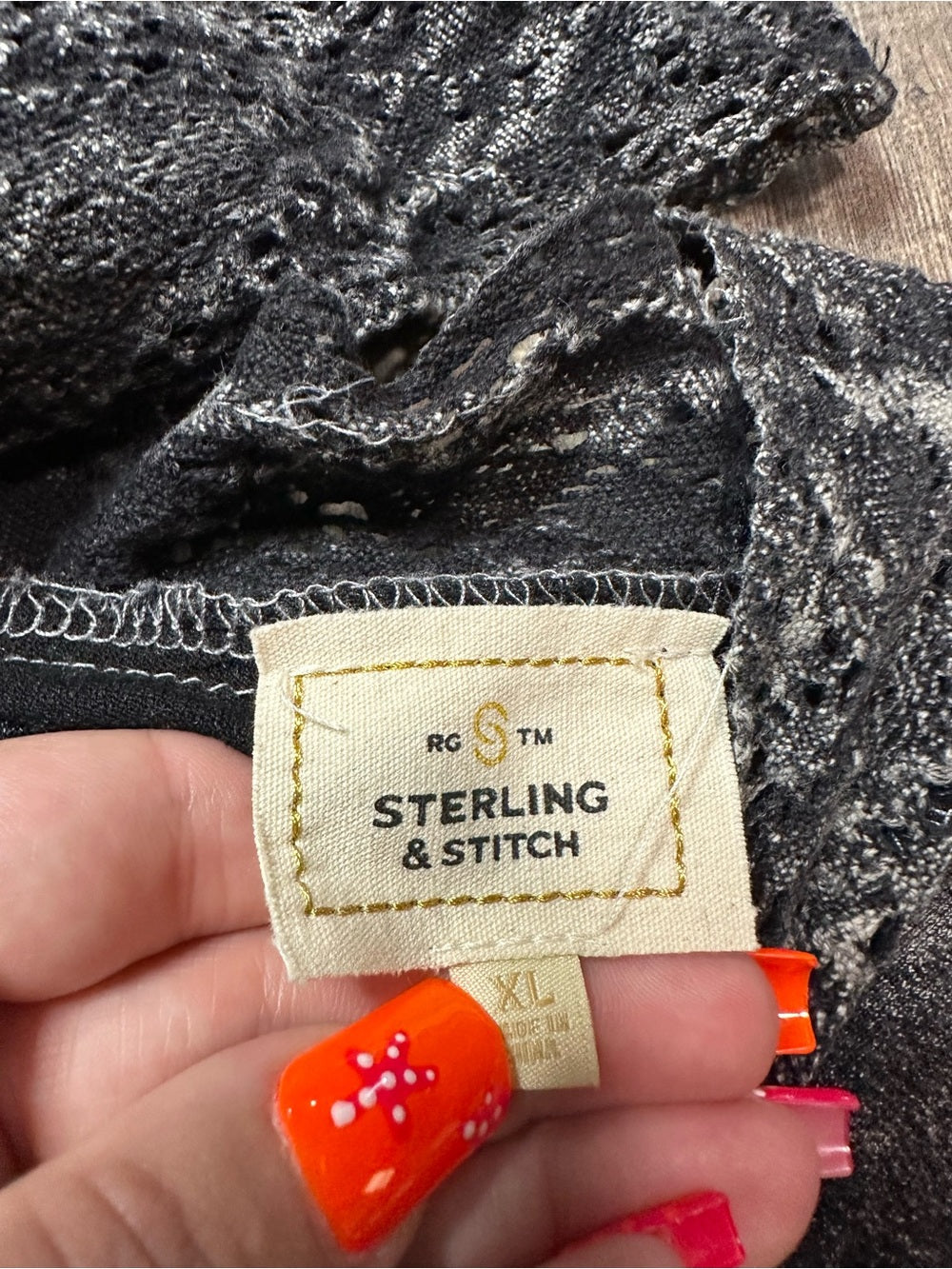 Sterling & Stitch Black Mineral Wash Fringe Top
