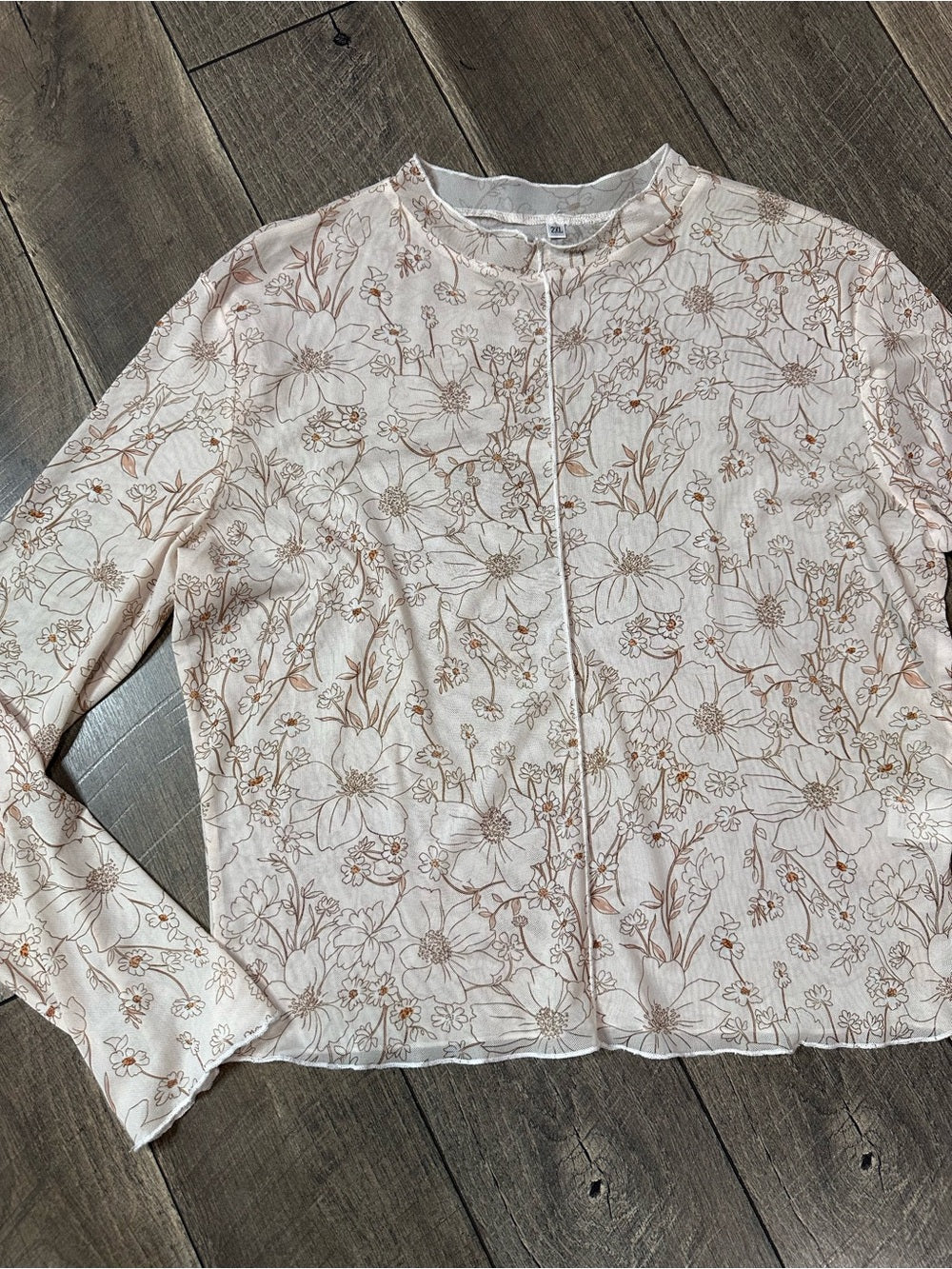 Unbranded Sheer Floral Mock Neck Top