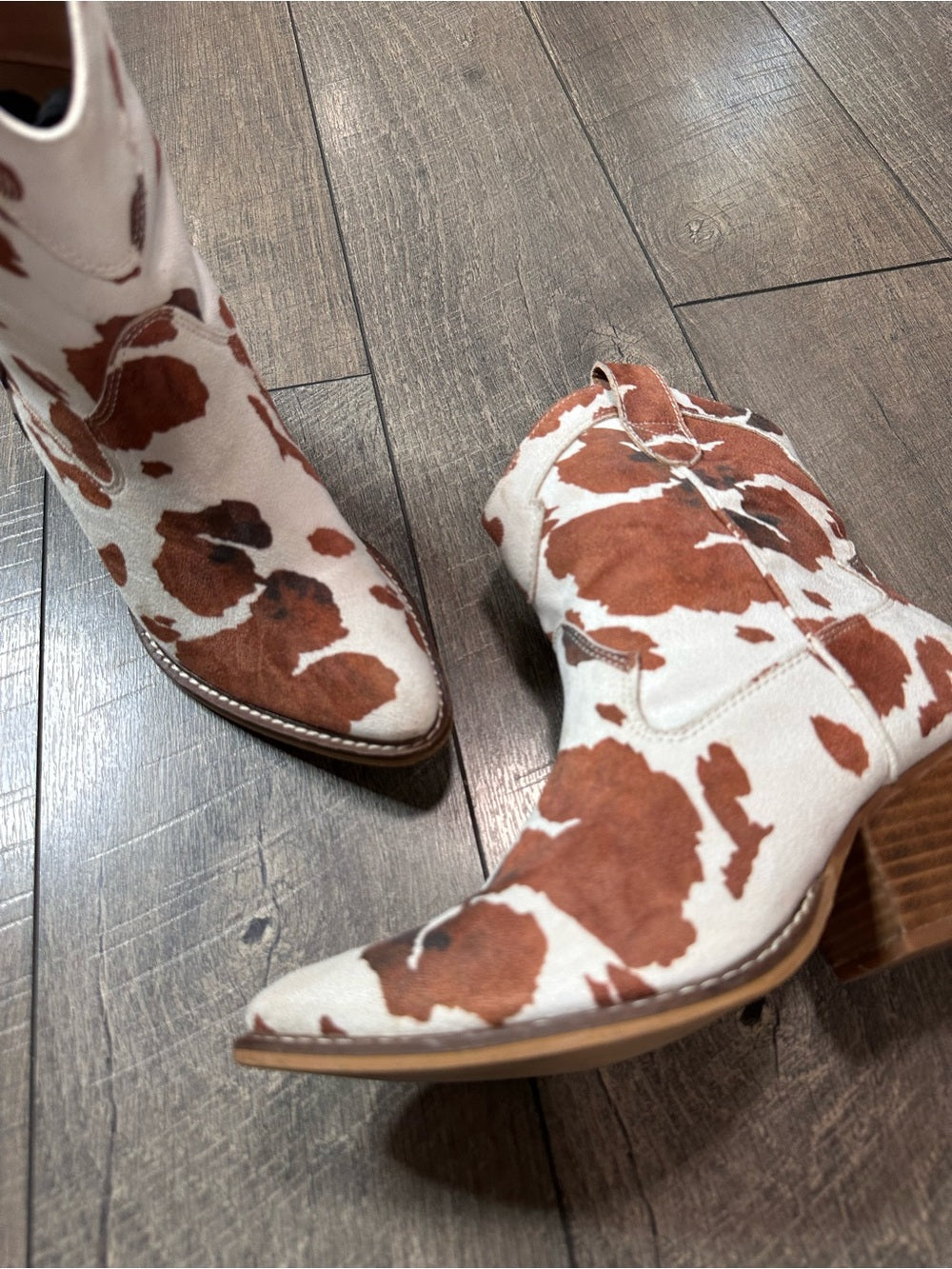 Beast Fashion Dakota Cow Print Western Ankle Boots
