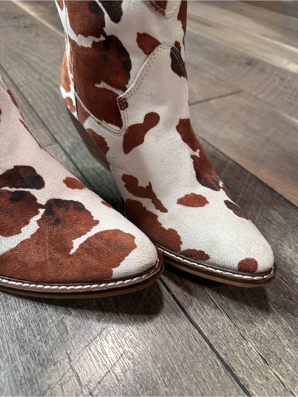 Beast Fashion Dakota Cow Print Western Ankle Boots