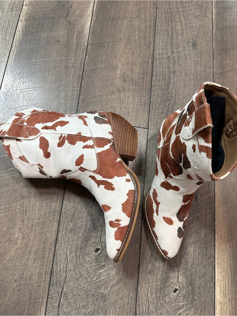 Beast Fashion Dakota Cow Print Western Ankle Boots