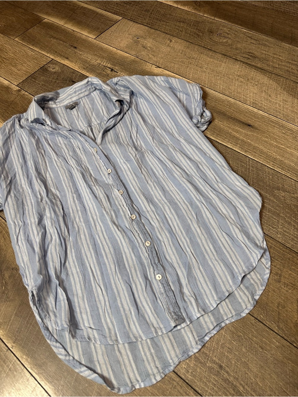 Aerie Striped Button Down Short Sleeve Top