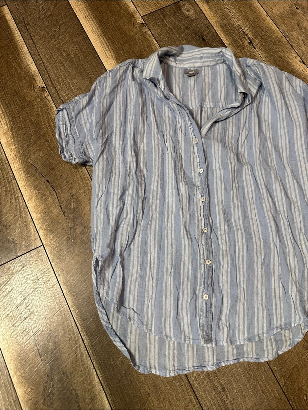 Aerie Striped Button Down Short Sleeve Top