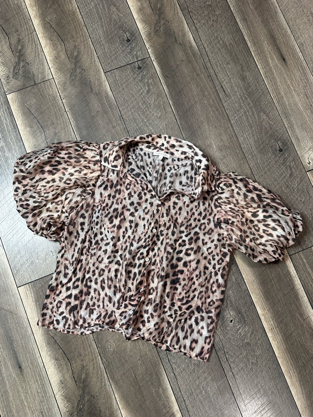 Lucky & Coco Leopard Puff Sleeve Button Down Top