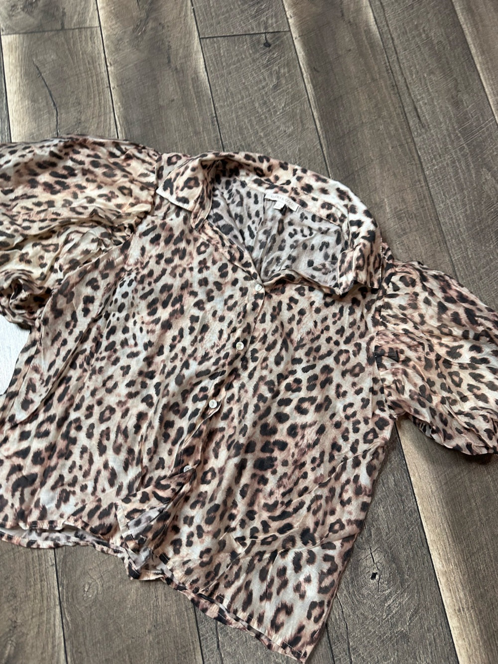 Lucky & Coco Leopard Puff Sleeve Button Down Top