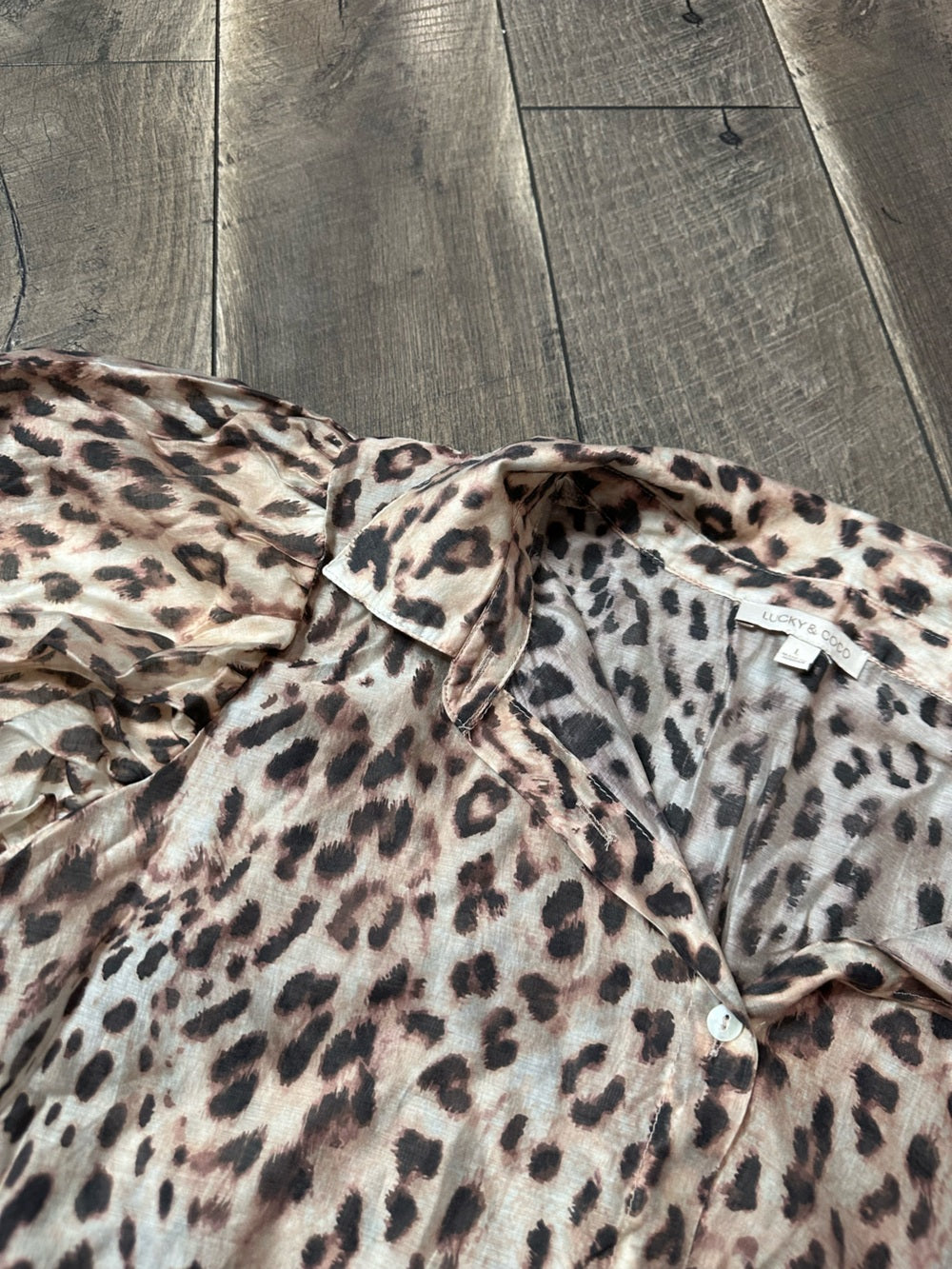 Lucky & Coco Leopard Puff Sleeve Button Down Top