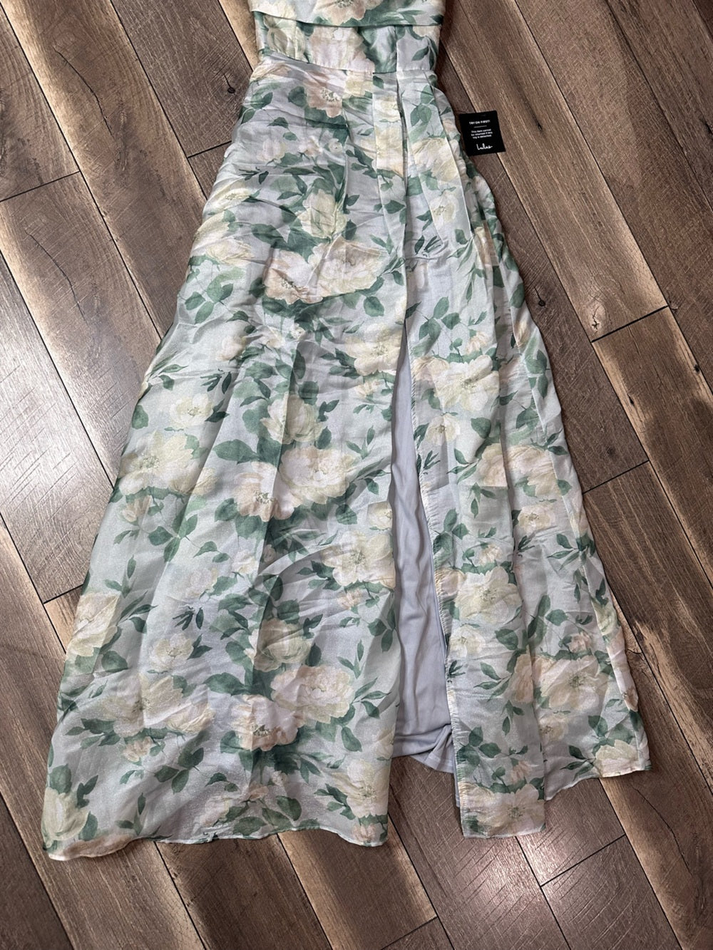 Lulus Exceptional Sight Light Blue Floral Lace-Up Strapless Maxi Dress (new with tags)