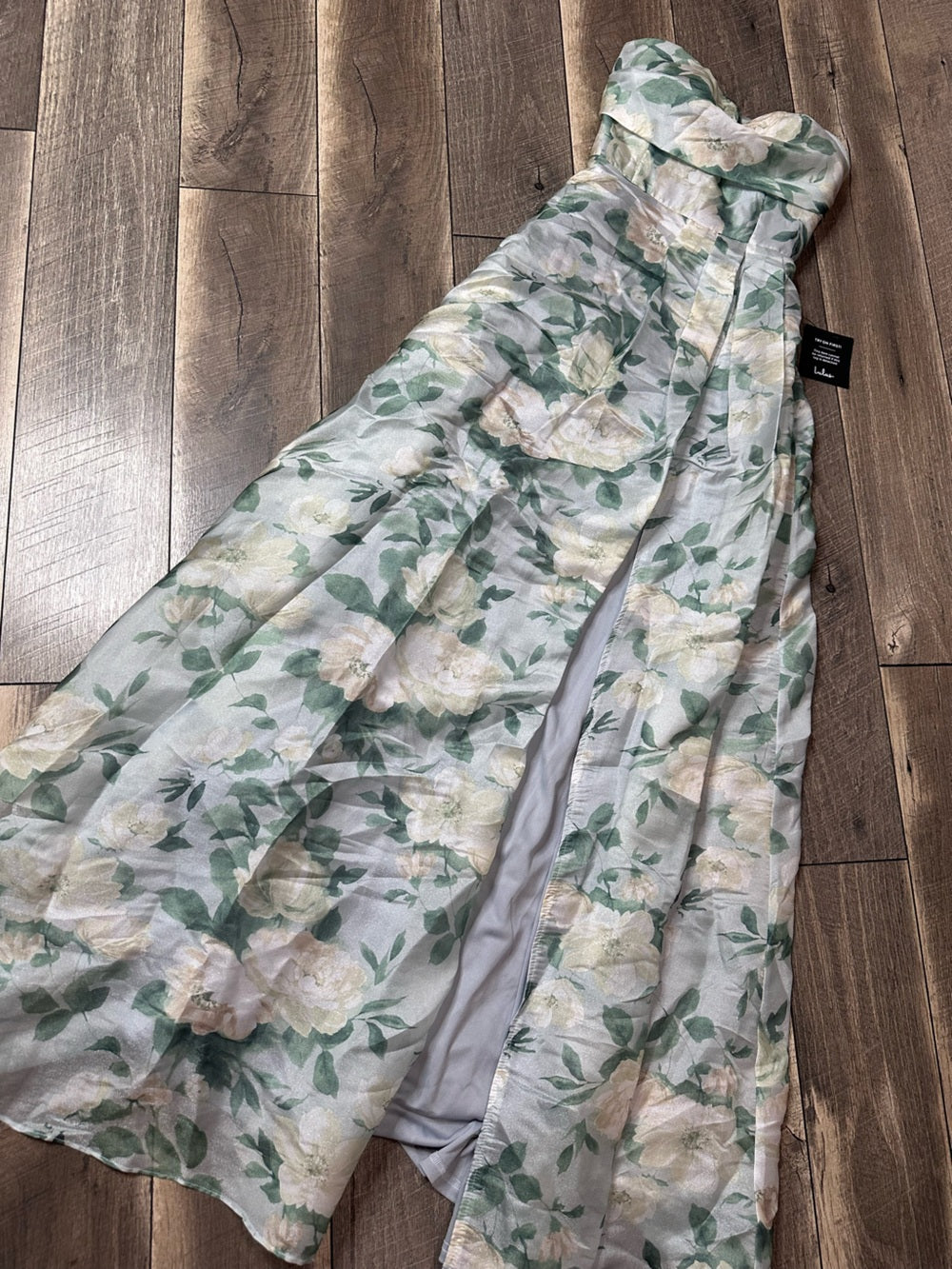 Lulus Exceptional Sight Light Blue Floral Lace-Up Strapless Maxi Dress (new with tags)