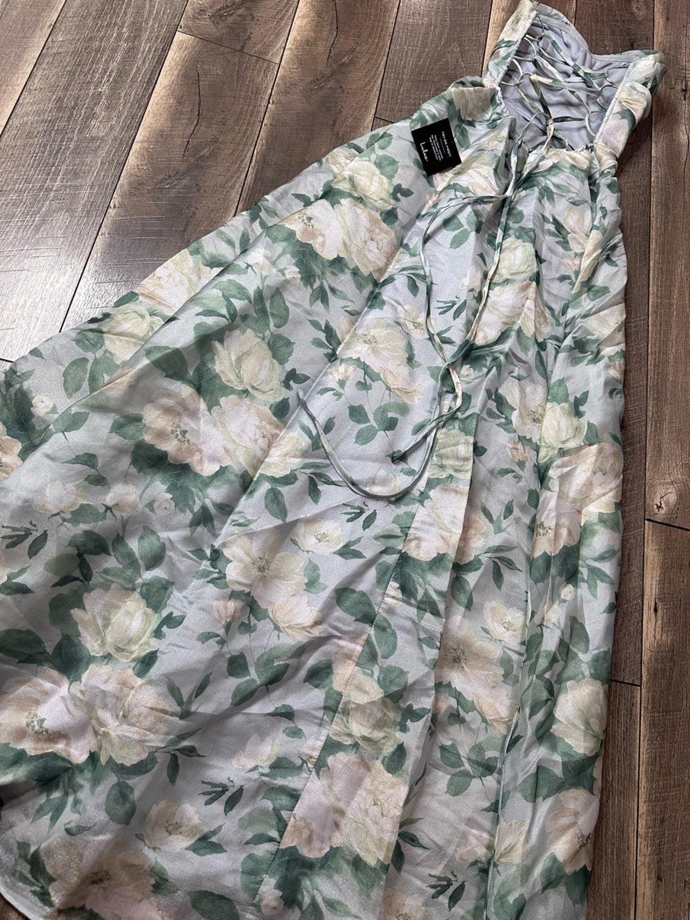 Lulus Exceptional Sight Light Blue Floral Lace-Up Strapless Maxi Dress (new with tags)