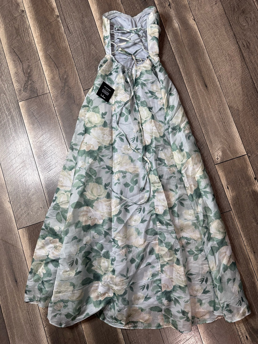 Lulus Exceptional Sight Light Blue Floral Lace-Up Strapless Maxi Dress (new with tags)