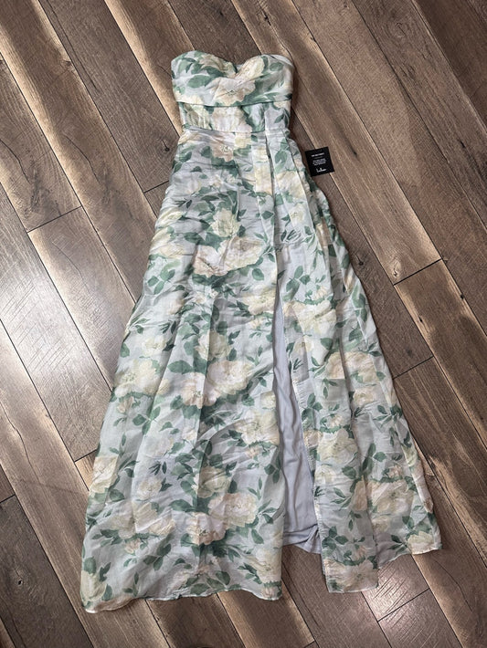 Lulus Exceptional Sight Light Blue Floral Lace-Up Strapless Maxi Dress (new with tags)