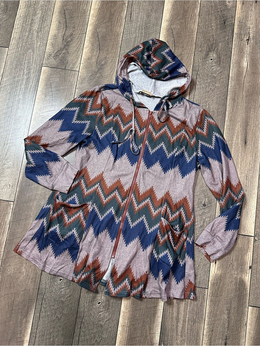Miusey Aztec Long Hooded Zip Up