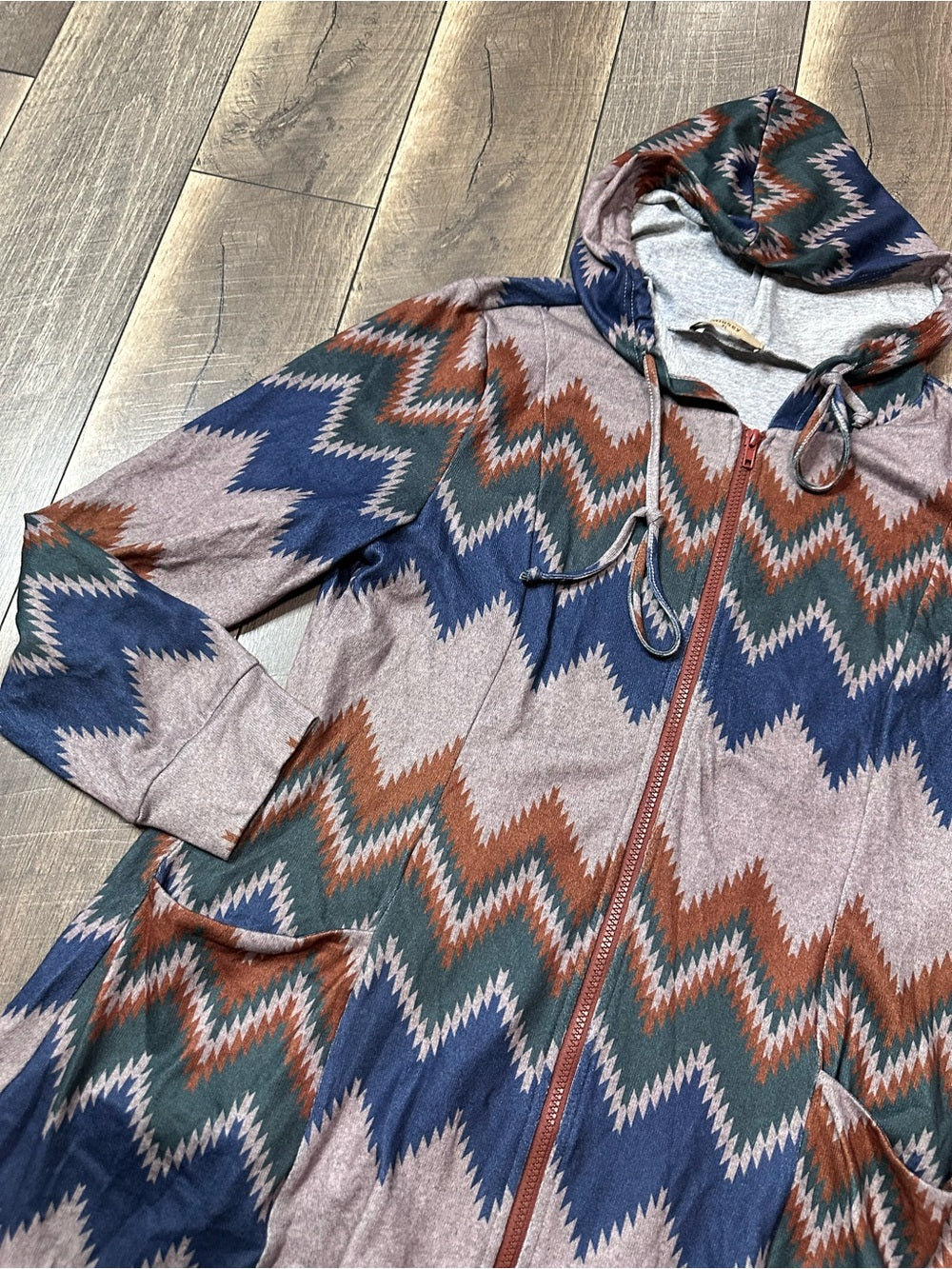 Miusey Aztec Long Hooded Zip Up