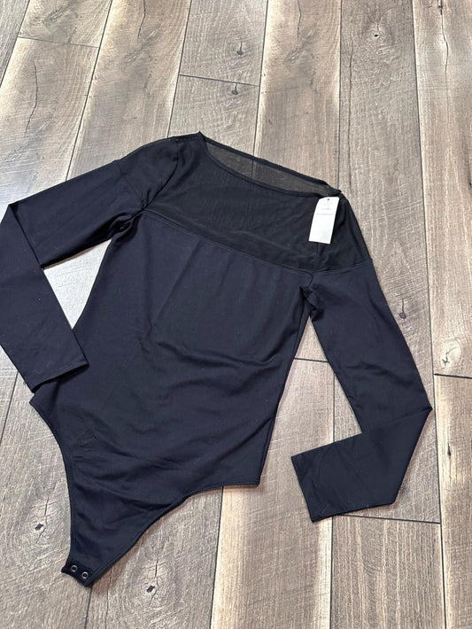 Abercrombie & Fitch Mesh High Neck Long Sleeve Black Bodysuit
