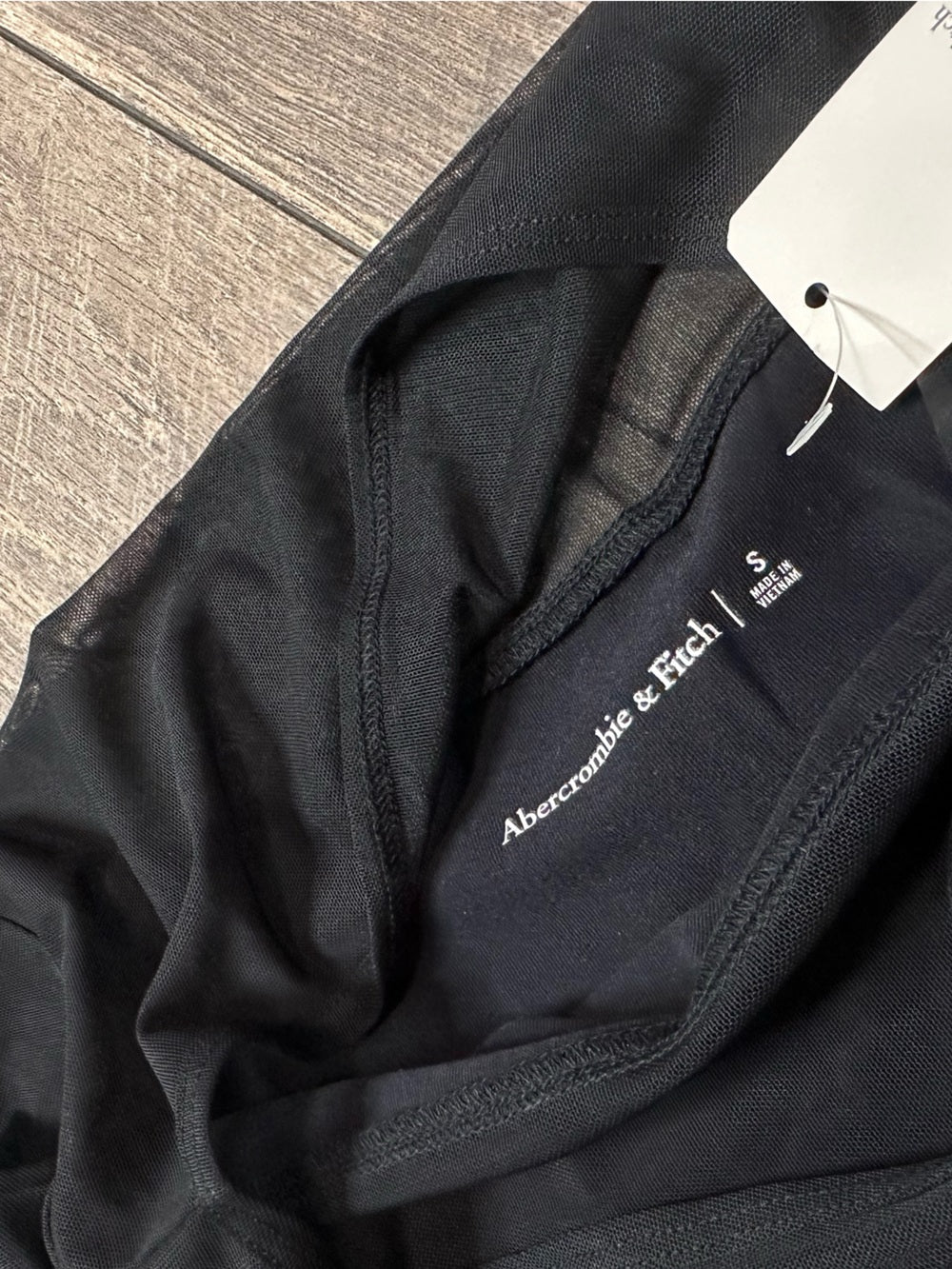 Abercrombie & Fitch Mesh High Neck Long Sleeve Black Bodysuit