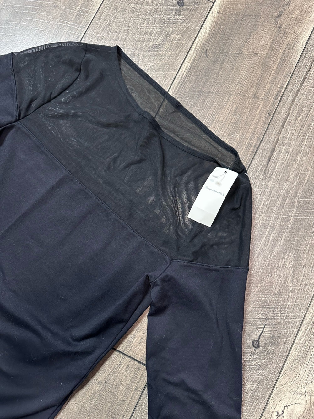Abercrombie & Fitch Mesh High Neck Long Sleeve Black Bodysuit