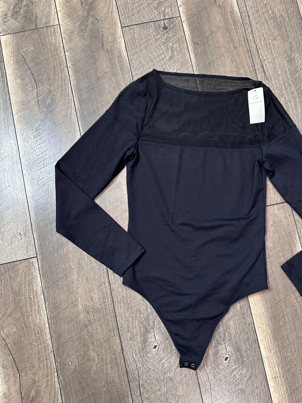 Abercrombie & Fitch Mesh High Neck Long Sleeve Black Bodysuit