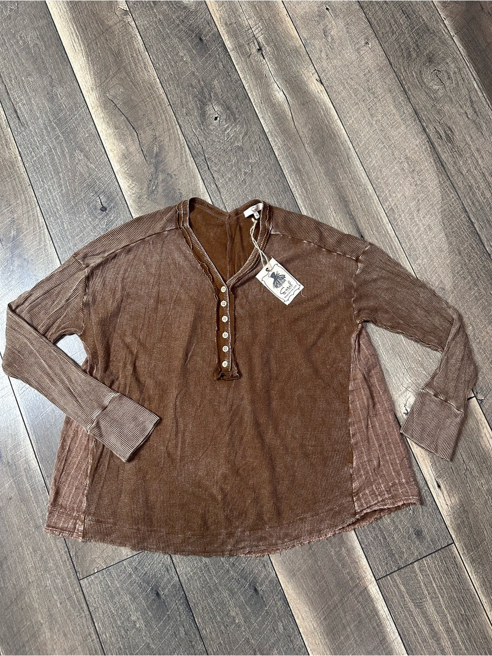 Easel Waffleknit 1/2 Button Long Sleeve Top