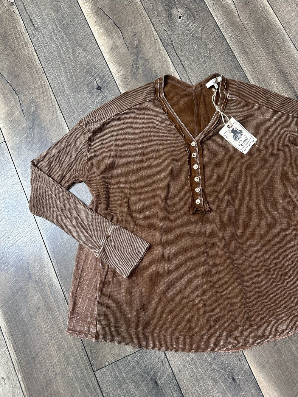 Easel Waffleknit 1/2 Button Long Sleeve Top