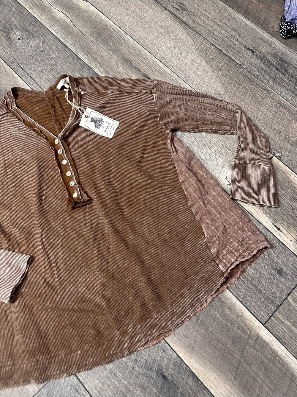 Easel Waffleknit 1/2 Button Long Sleeve Top