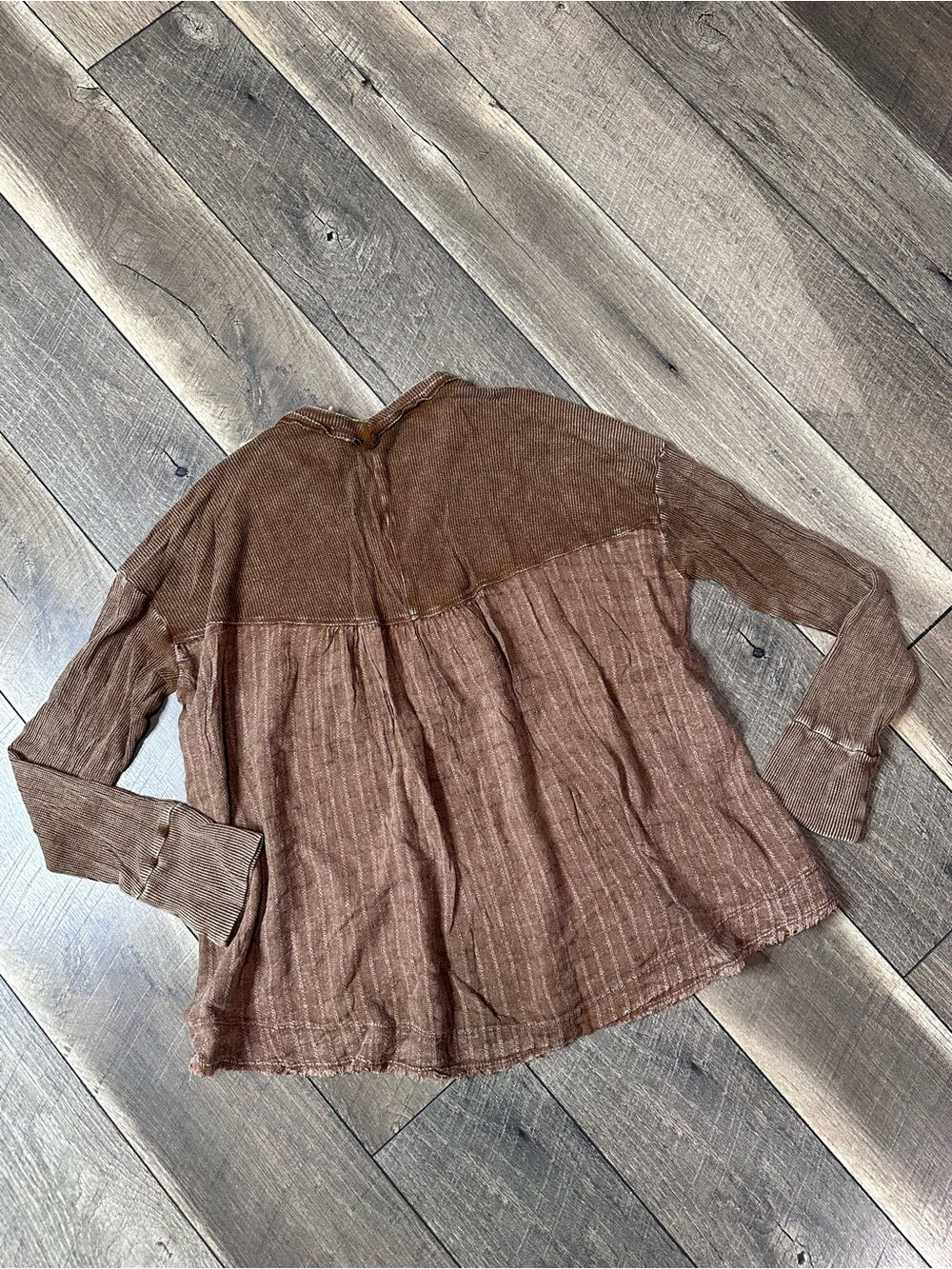 Easel Waffleknit 1/2 Button Long Sleeve Top