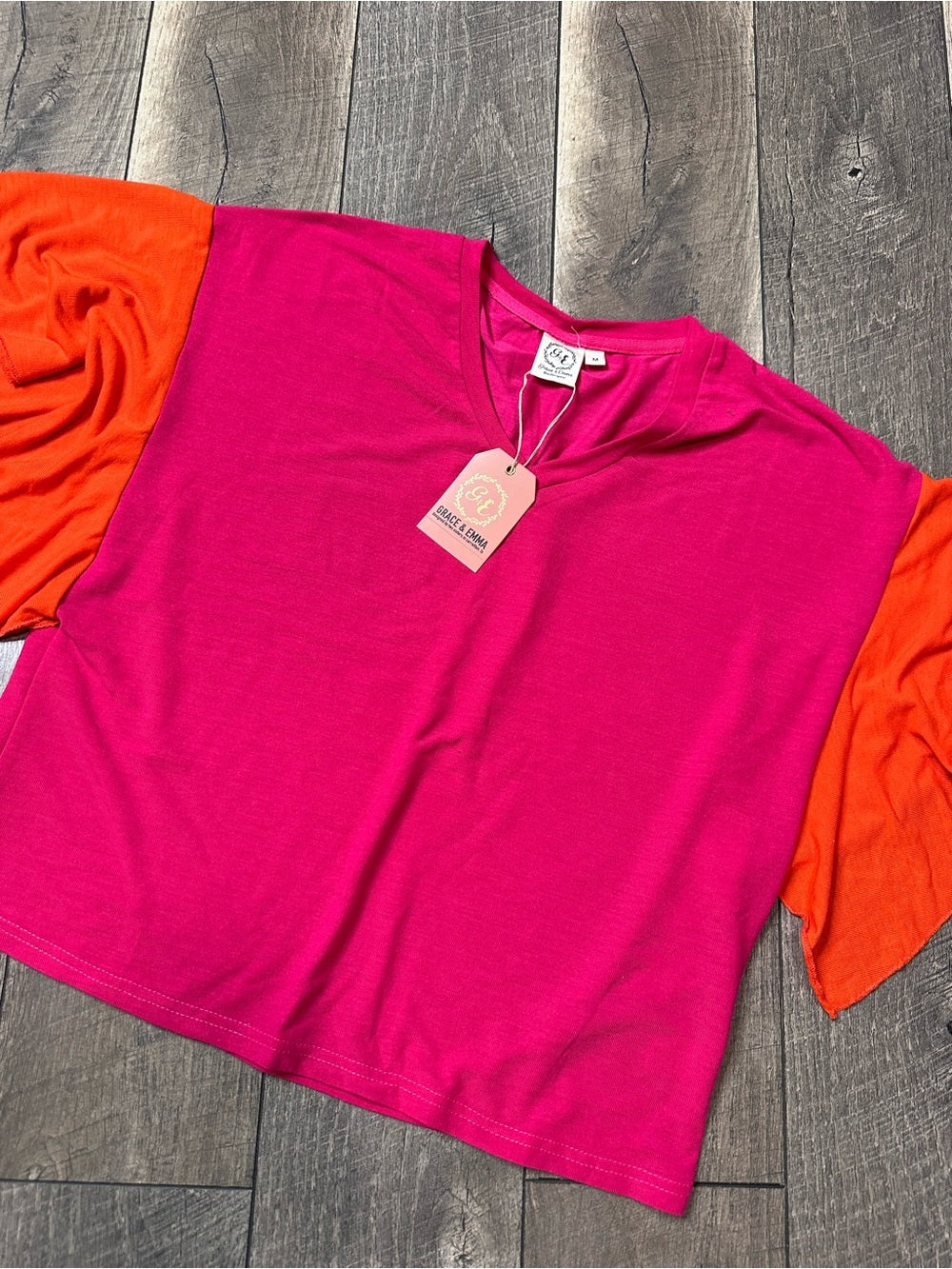 Grace & Emma Flutter Sleeve Color Block Top