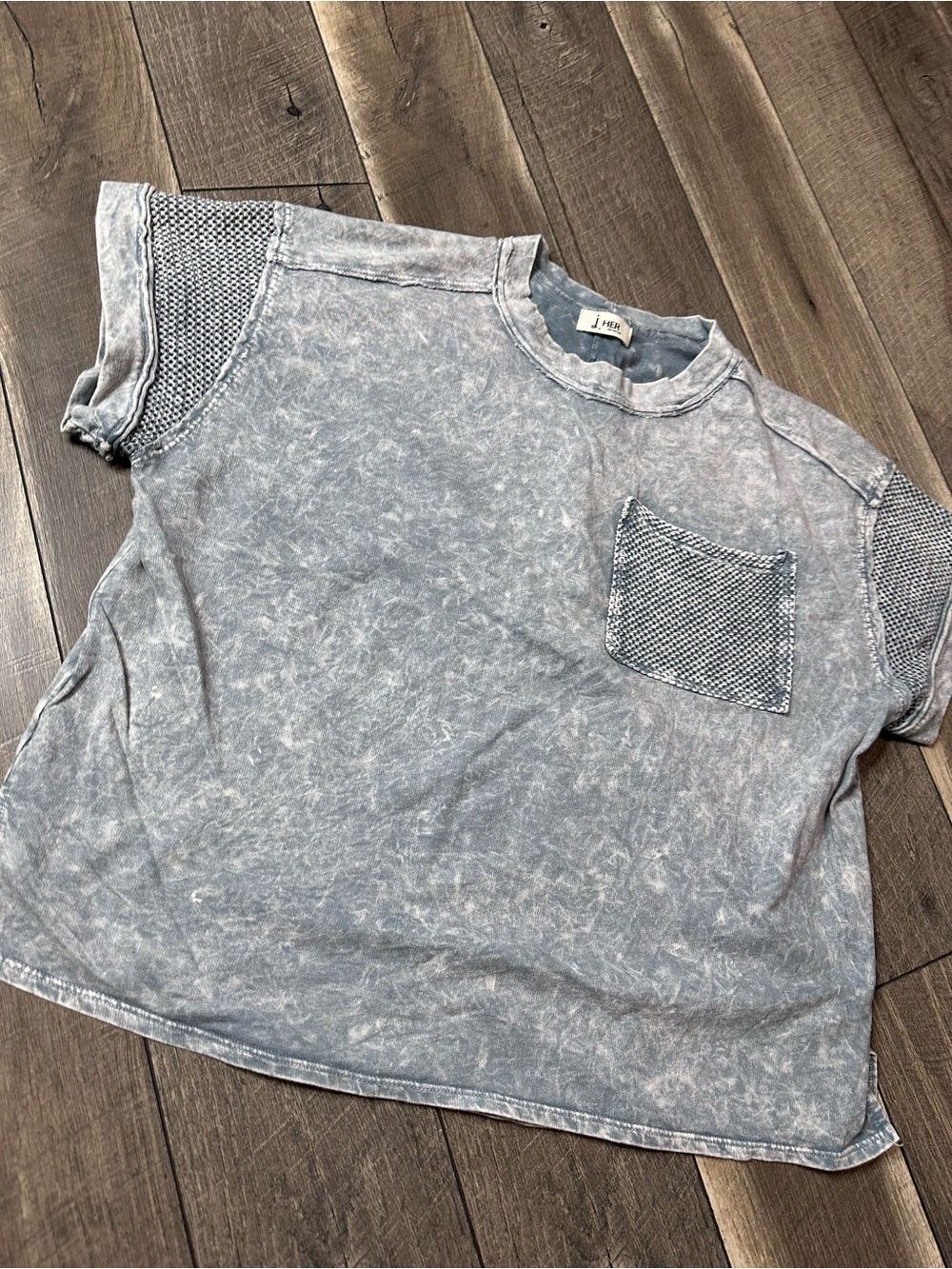 J. Her Stonewash Short Sleeve Top (new without tags)