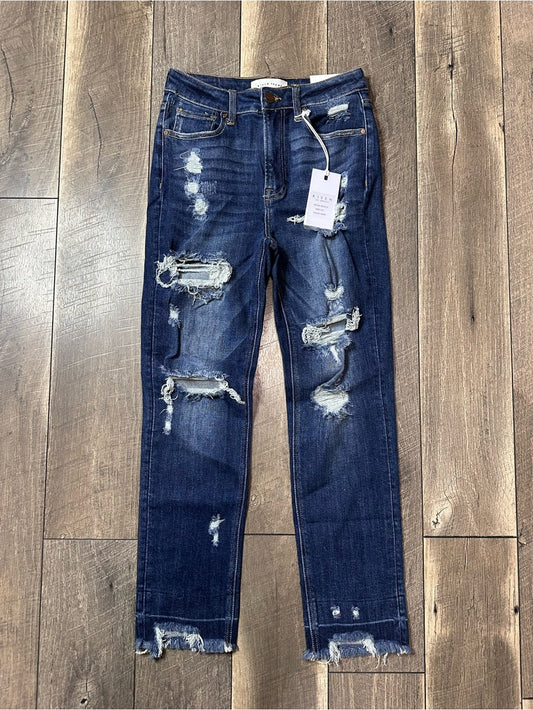 Risen Shadow Hem Straight Leg Jeans