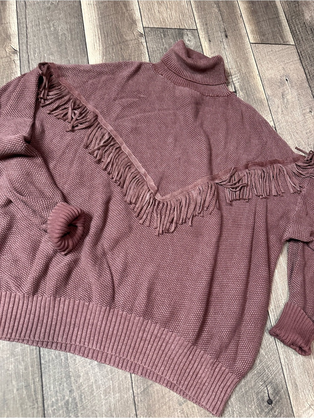 Sterling & Stitch Turtleneck Oversized Waffleknit Fringe Pullover Sweater