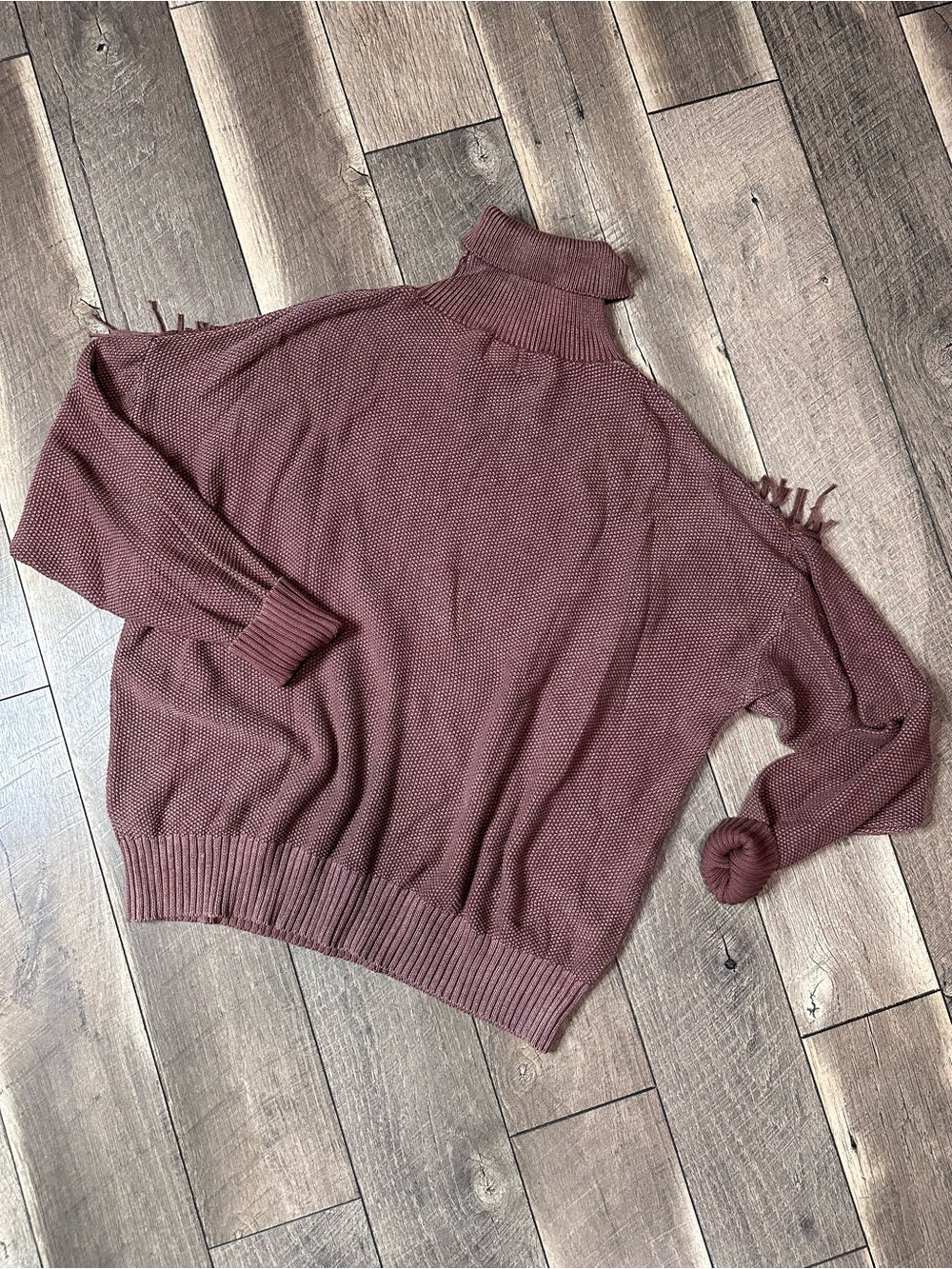 Sterling & Stitch Turtleneck Oversized Waffleknit Fringe Pullover Sweater
