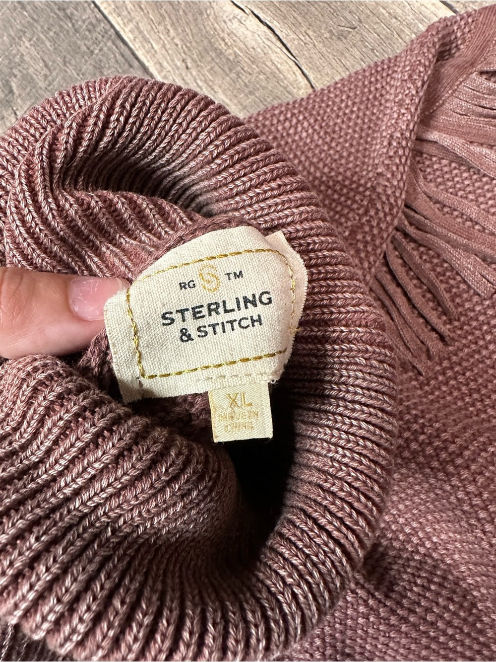 Sterling & Stitch Turtleneck Oversized Waffleknit Fringe Pullover Sweater