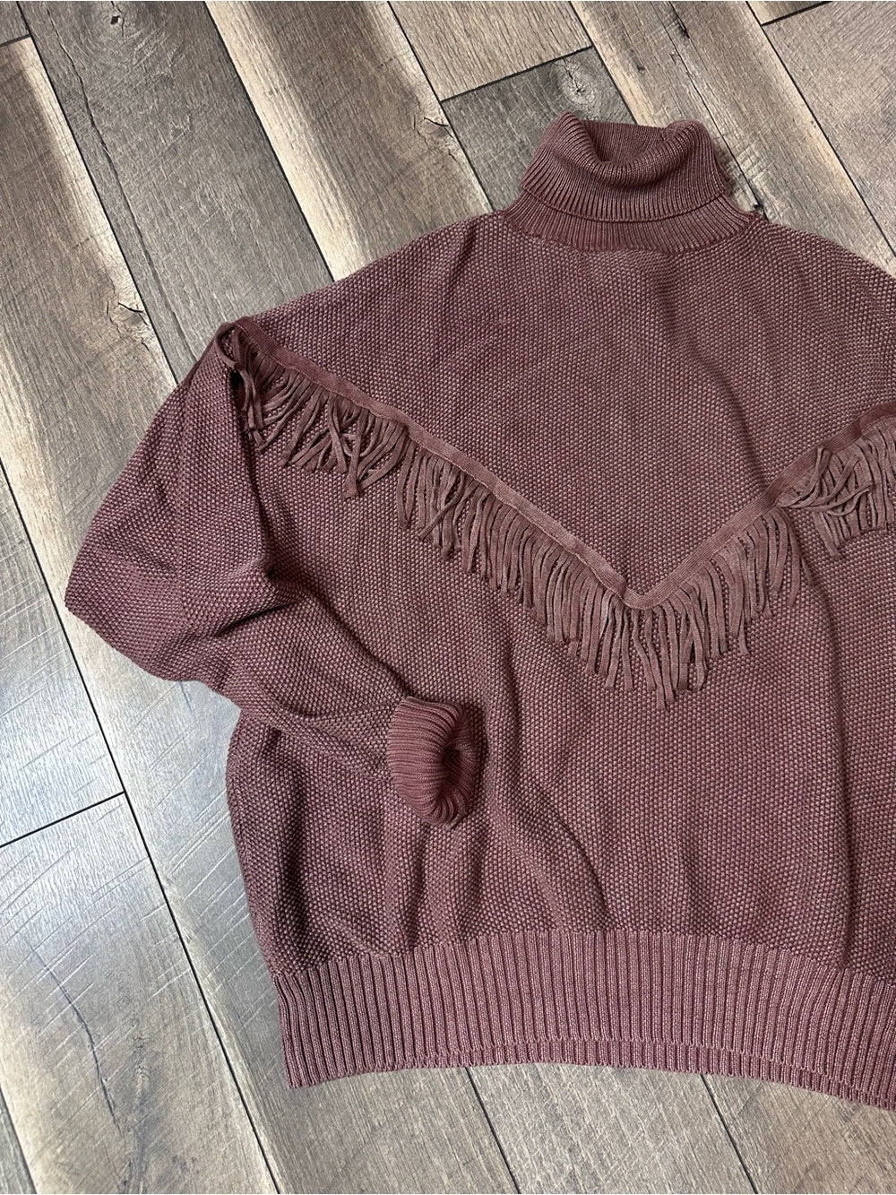 Sterling & Stitch Turtleneck Oversized Waffleknit Fringe Pullover Sweater